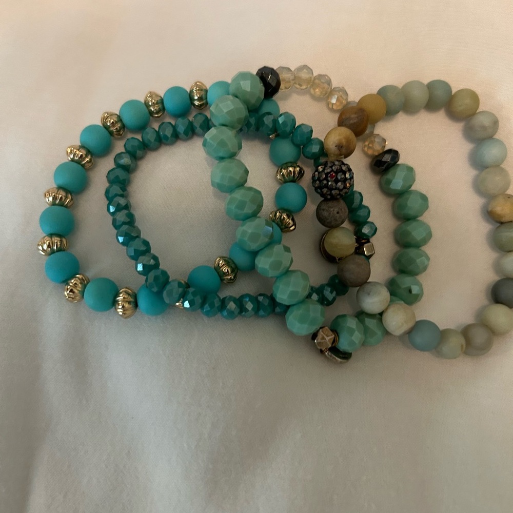 Turquoise Stackable Beaded Bracelets (Four) - image 2